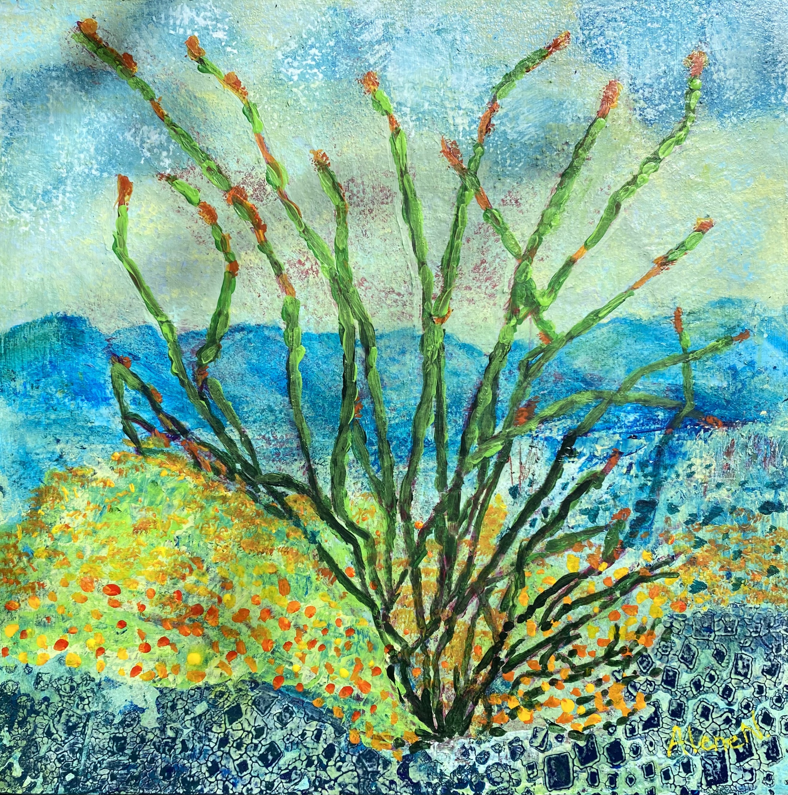 Mojave Rain — acrylic painting by Alene Nitzky, private collection Olathe, Kansas