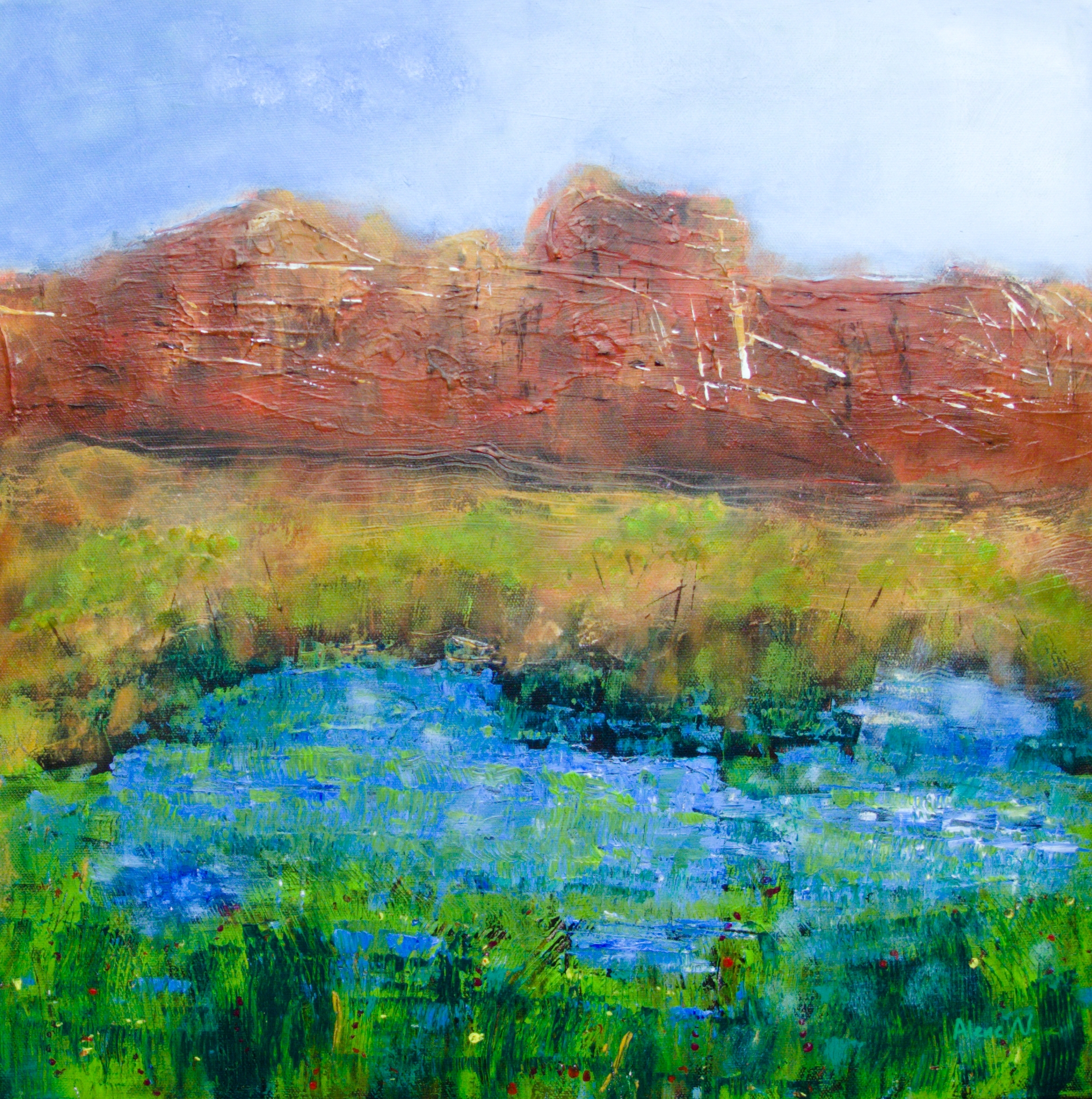 June Flax — acrylic painting by Alene Nitzky, private collection Fort Collins, Colorado